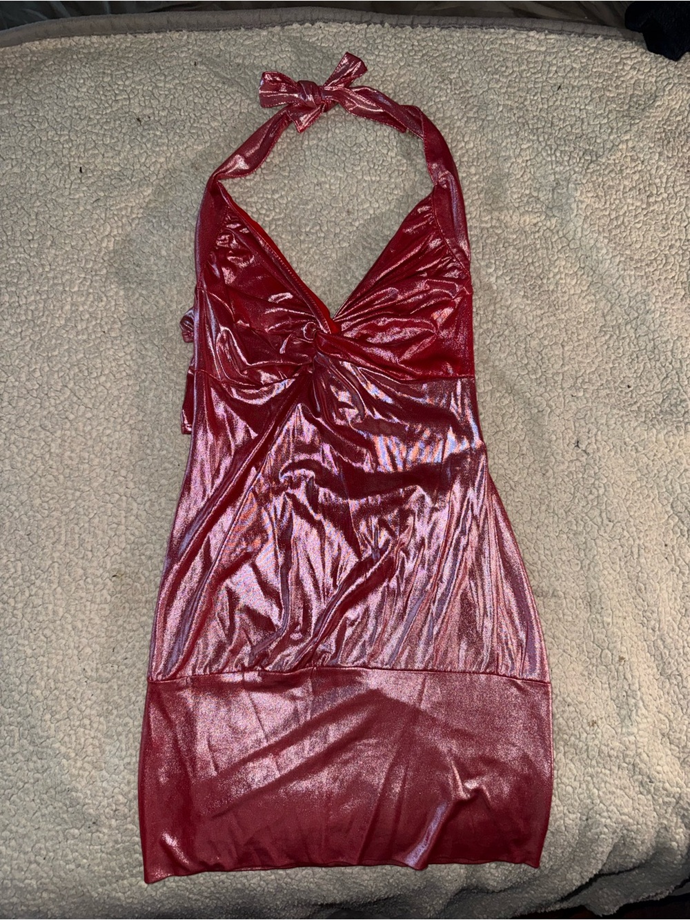 Shimmery Red Halter Mini Dress